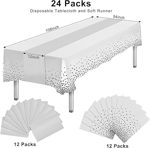 Miniatura 9 de Paquete de 24 manteles desechables color morado para mesa rectangular y camino de mesa de satén, manteles morados para fiestas y camino de mesa