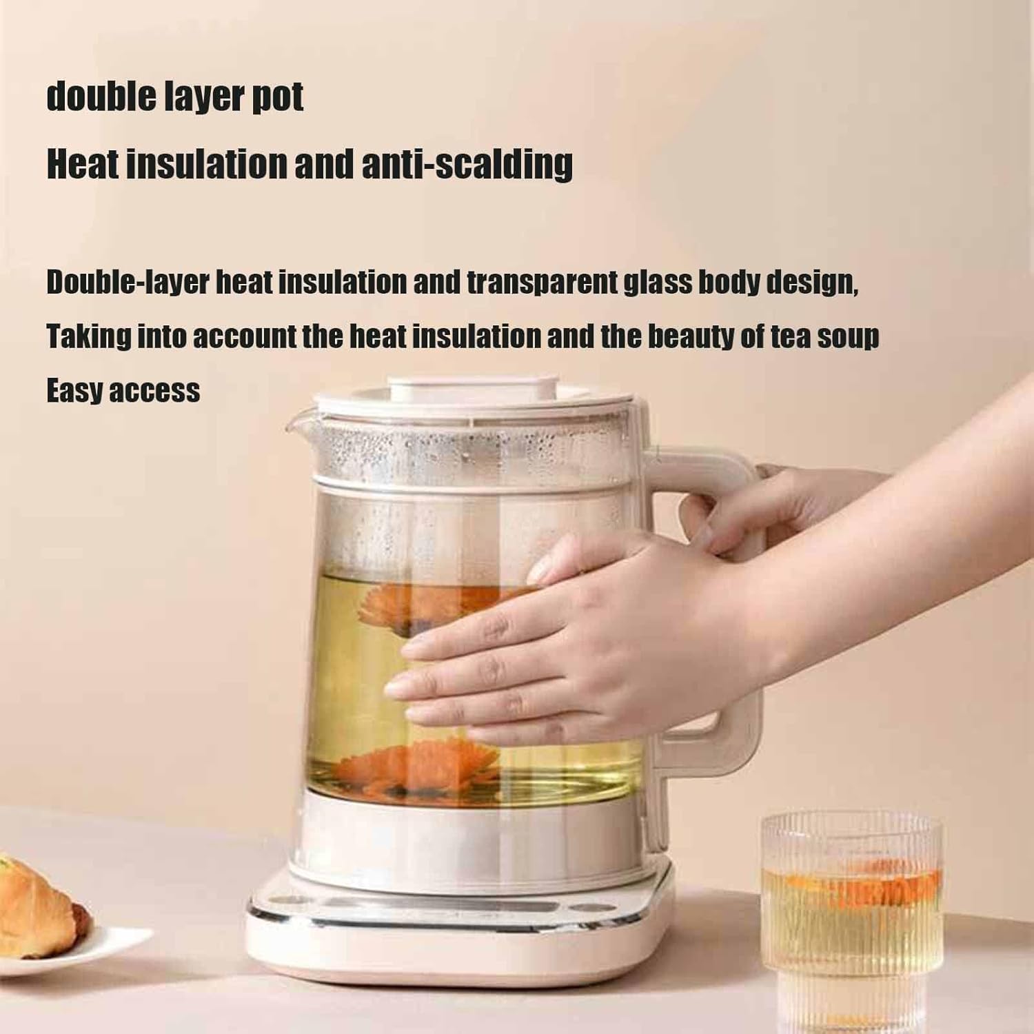 Electric kettle, 1.5L Glass Hot Water Dispensers Temperature Control Kettle Multifunctiona Heat Preservation Integrated Tea Maker