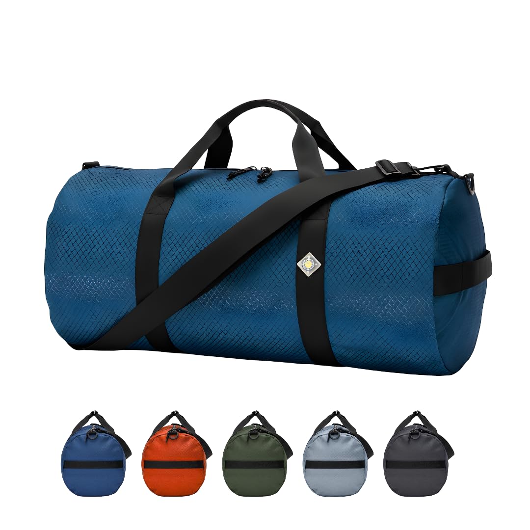 Diamond Ripstop Large Duffle Bags, Ultra Tough & Tear Resistant, Reinforced Stitching, Weatherproof, Packable Foldable Duffle Bag for Traveling (12" x 24", 44L, Blue)