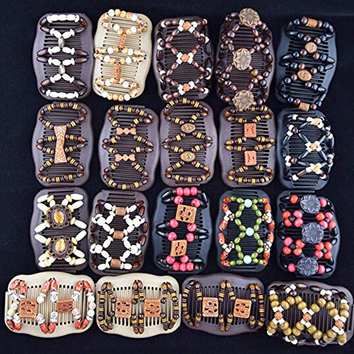 Gofypel Magic Hair Combs, Double Stretch Combs Bun Hair Side Combs With Wood Beaded Hair Accessory For Women Fashion Hairstyles 4 Pcs Randomly Color #TOP5