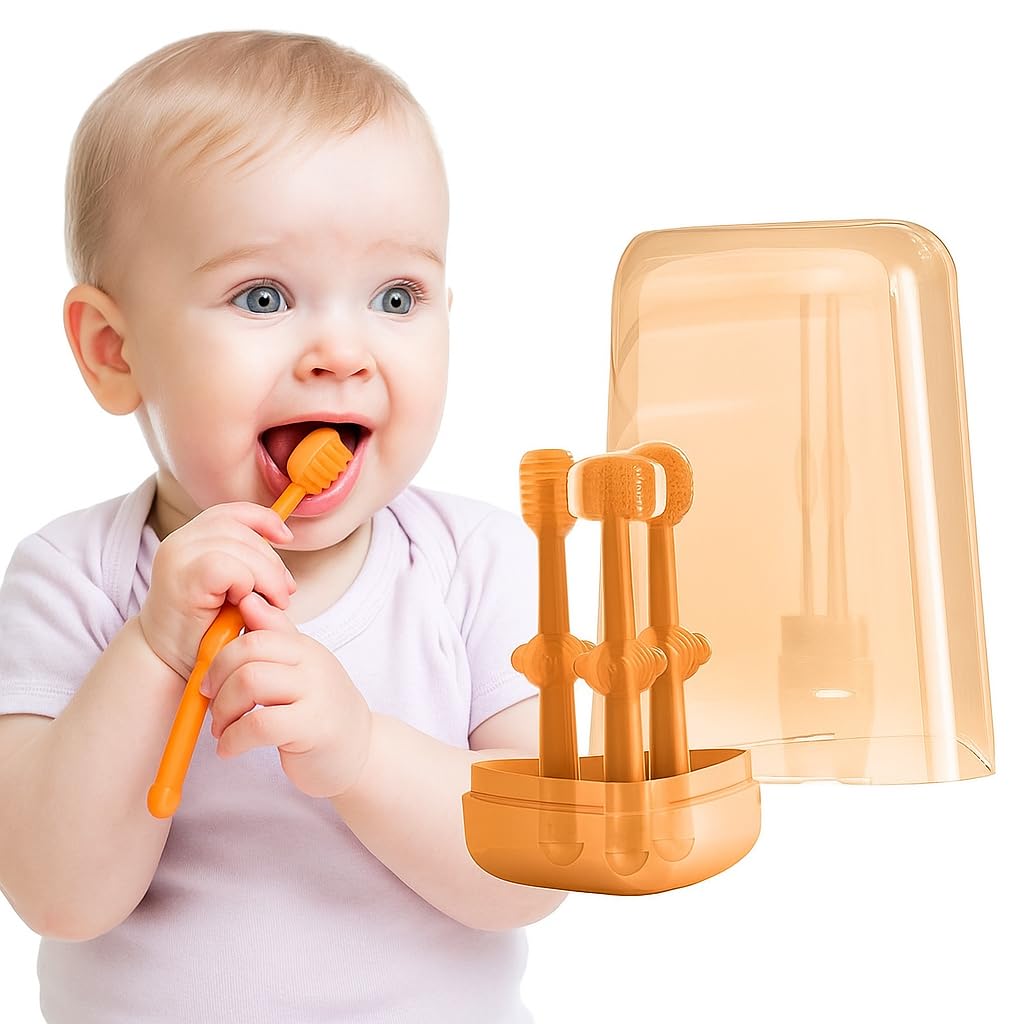 Soft Baby Oral Cleaning Brush, 2 In1 Baby Silicone Toothbrush Set, Baby Toothbrush and Baby Tongue Cleaner for Toddler Oral Care, Bpa Free Soft Silicone brush for 6 Month To 24 Months (NANO-SILVER, M)-image-13