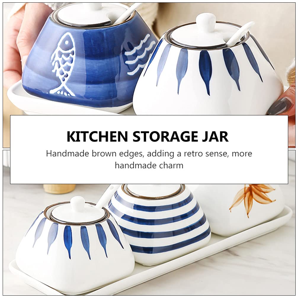 Gewürzglas Handbemaltes Keramik-Gewürzglas mit Deckel, Löffel, Gewürzdose, Gewürztöpfe for Küche, Restaurant, Einzugsgeschenk, 350 ml