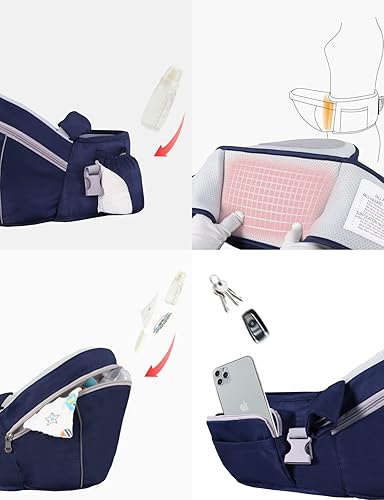 Miniatura 2 de Asiento de cadera para bebé, taburete de cintura con correa ajustable, bolsillo con hebilla de correa ajustable, suave almacenamiento interior,