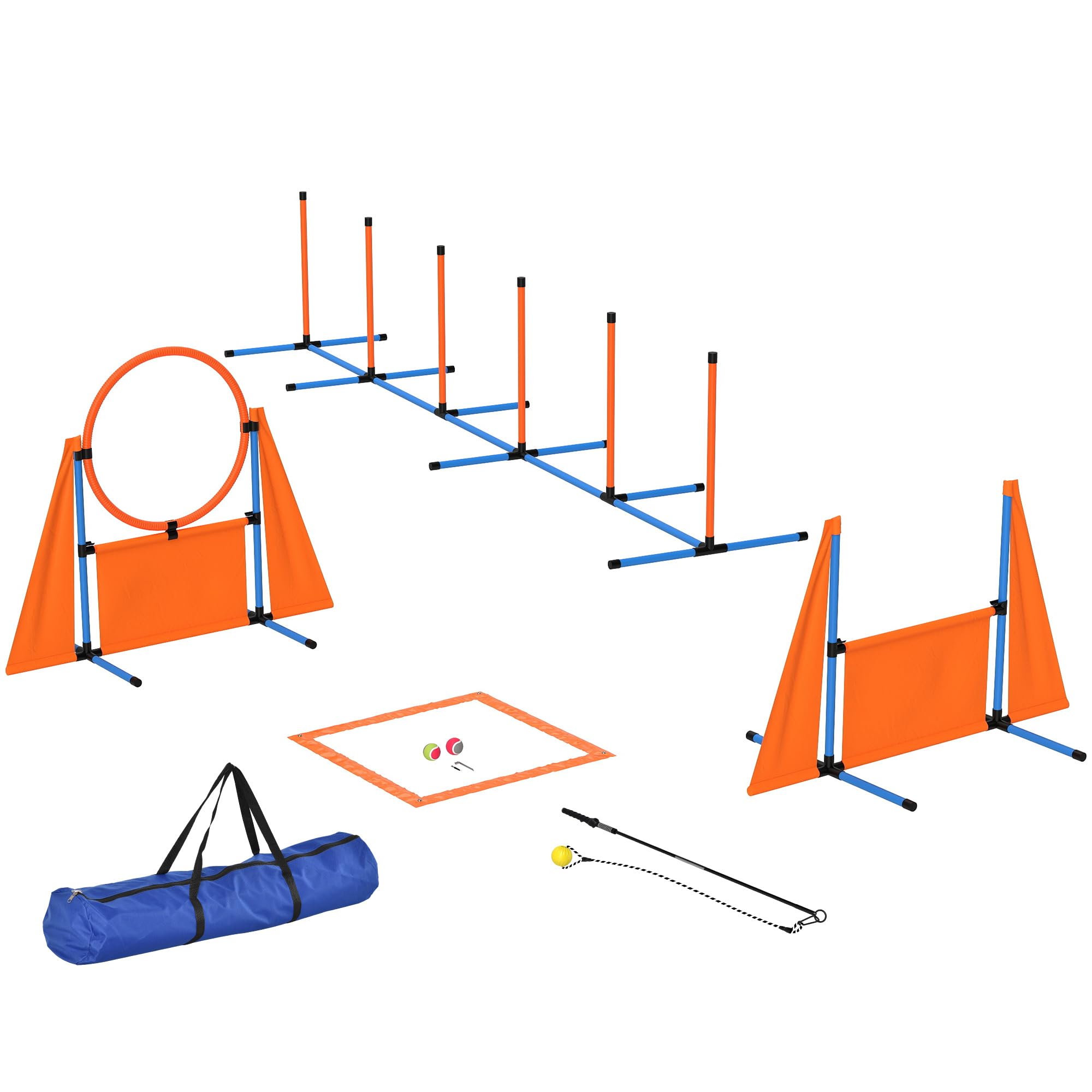 Pawhut Orange 7-Piece Dog Agility Equipment, Obstacle Training Course Kit,