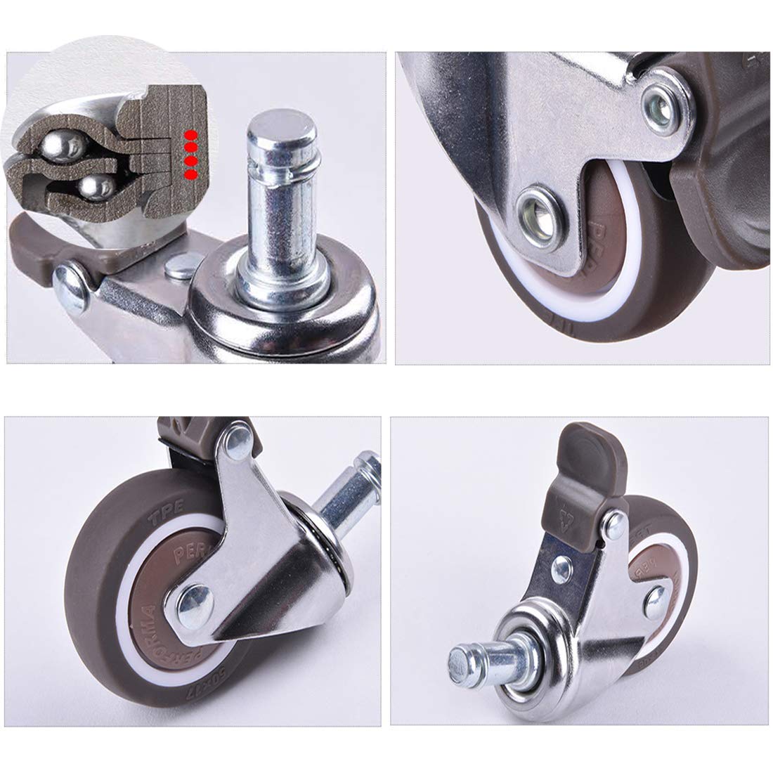 Ruedas para Silla de Oficina Plateers 4X, Ruedas de Repuesto para Carrito, Ruedas Resistentes, Ruedas de Goma giratorias de 360°, vástago estándar/universal/75 mm/3 Pulgadas