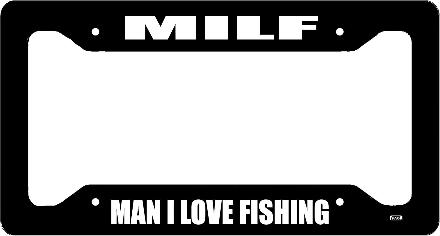 Funny Fishing License Plate Frame Novelty Auto Car Tag Vanity Gift Milf Fish Fisherman : Automotive
