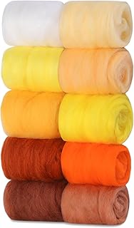 Lana de fieltro de aguja de 100 g, 10 colores de lana de fieltro, lana para fieltro, lana de fieltro de colores surtidos en serie oscura, lana para fieltro de aguja para manualidades de lana, amarillo