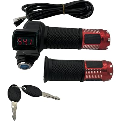 1 Pair EBike Throttle Grip, Universal Electric Bicycle Scooter Twist Handlebar with LCD Battery Voltage Display Key Knock, 12V-84V Electric Bike Throttle Grip for Motorbike Motorcycle E-Bike