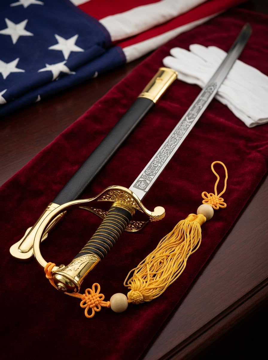 Official 39" USMC NCO Ceremonial Sword โ Hilt & Mirror-Polished Stainless Steel Blade with Scabbard