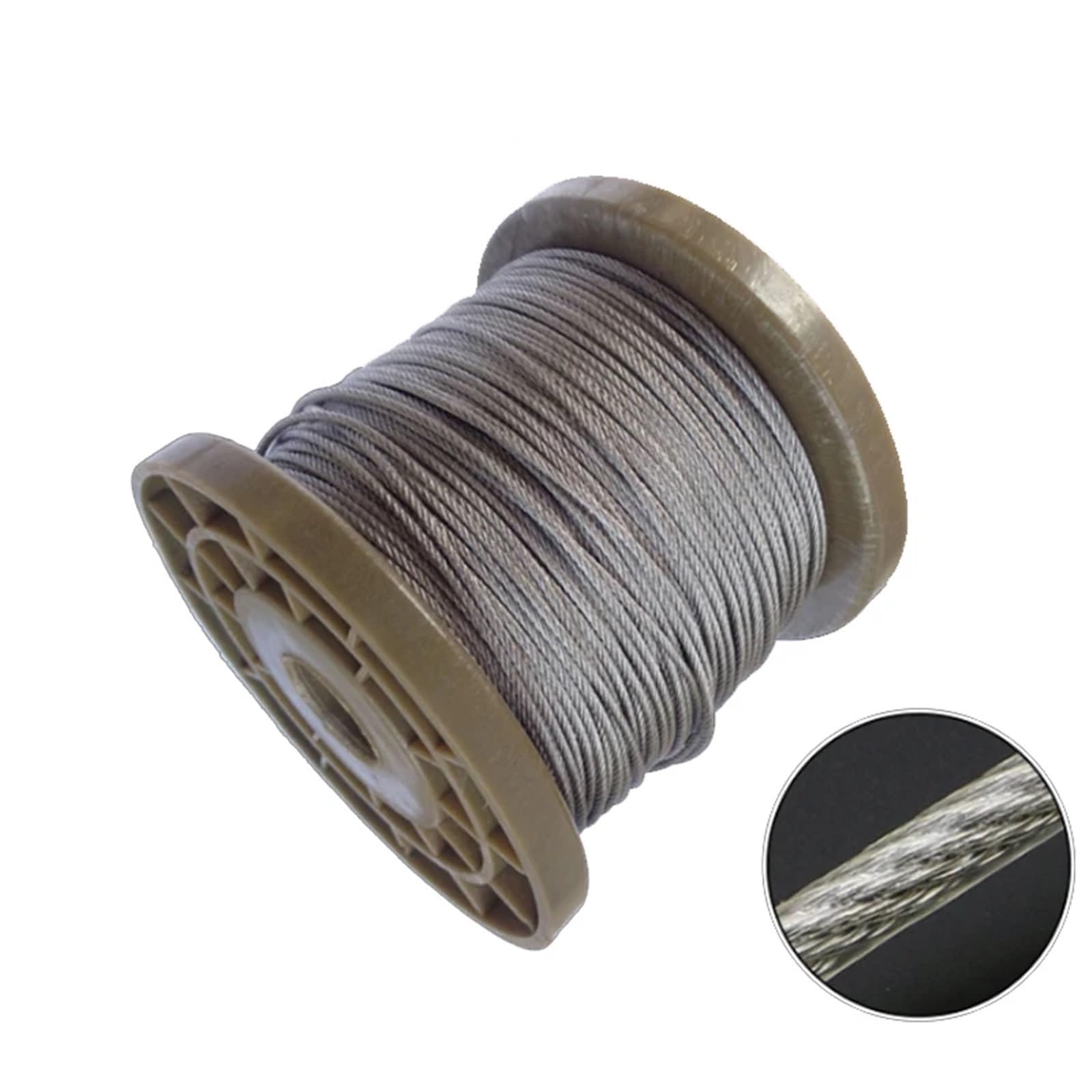 50,0 Meter PVC-beschichtetes Flexibles Stahllitzenseil, weiches Kabel, transparente Wäscheleine(2.0mm 7x7)