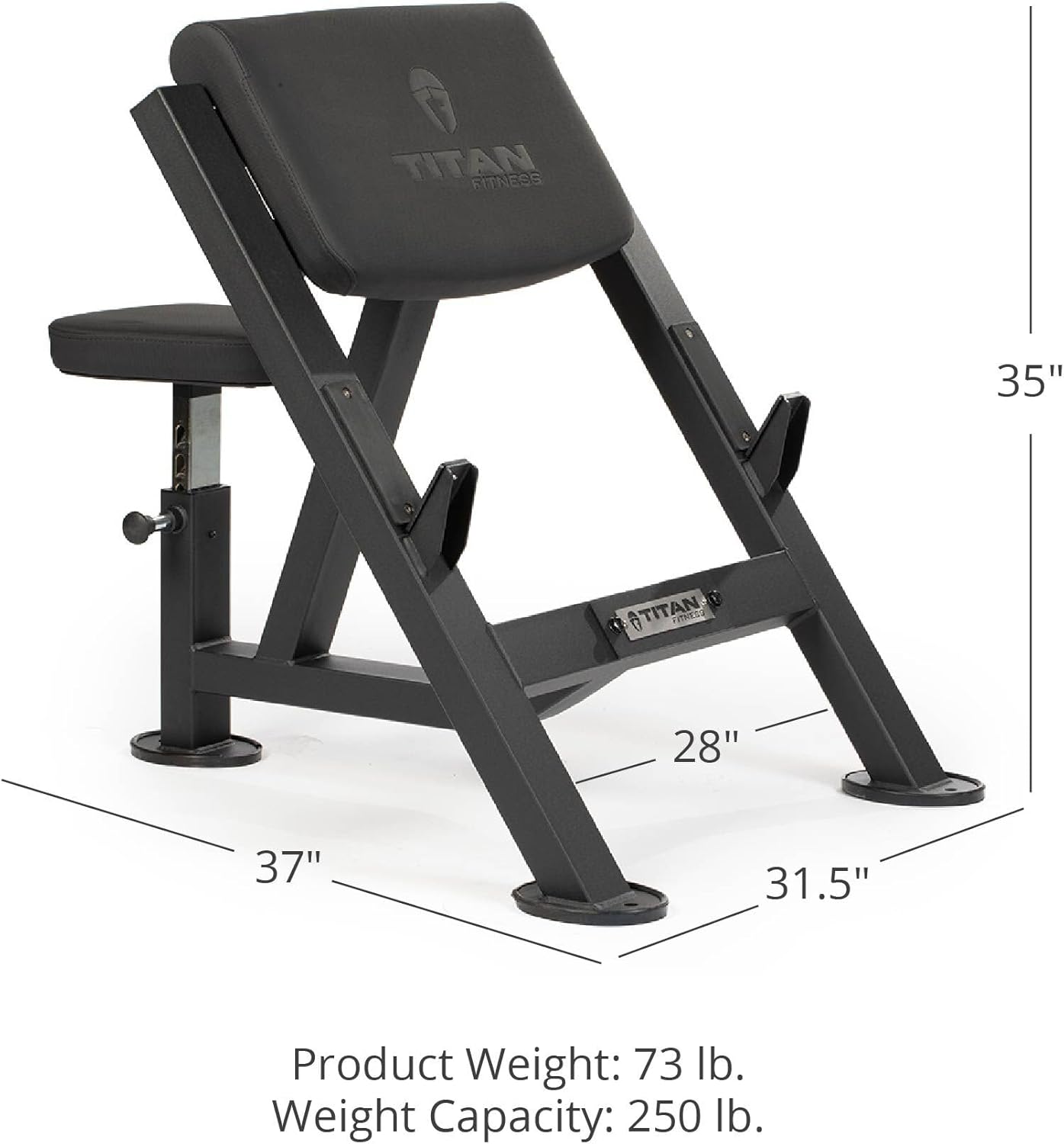 Titan Fitness Seated Preacher Curl Bench, Max Load 250 LB, Bicep Curl Support Training, Isolated Barbell Dumbell Ez Curl Specialty Bench