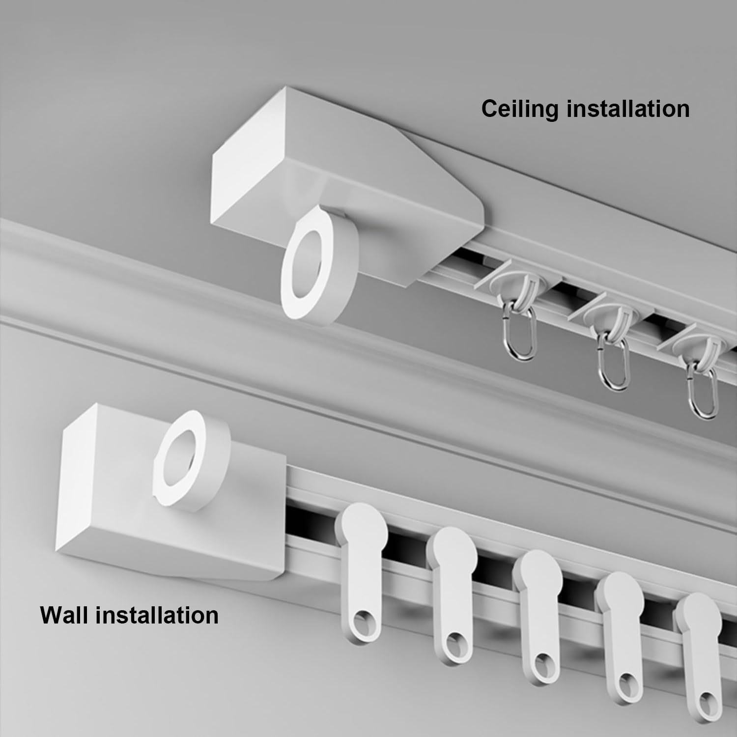 Self-Adhesive Curtain Track Set - No Drill, Wall/Ceiling Mount, Smooth Surface, Adjustable 50cm-600cm (1.6-17.6ft), White, Perfect for Home Décor