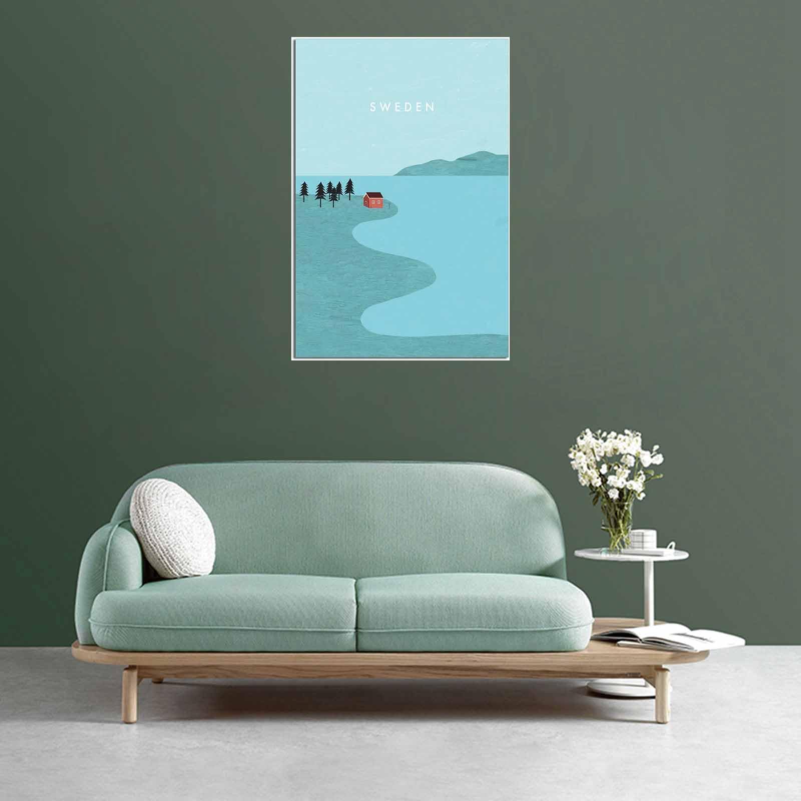 WEYUE Dekorative Gemälde Schwedenhütte Vintage Reiseposter Gemälde Poster auf der Wanddekoration Kunstwandleinwand Ungerahmt 30x45cm