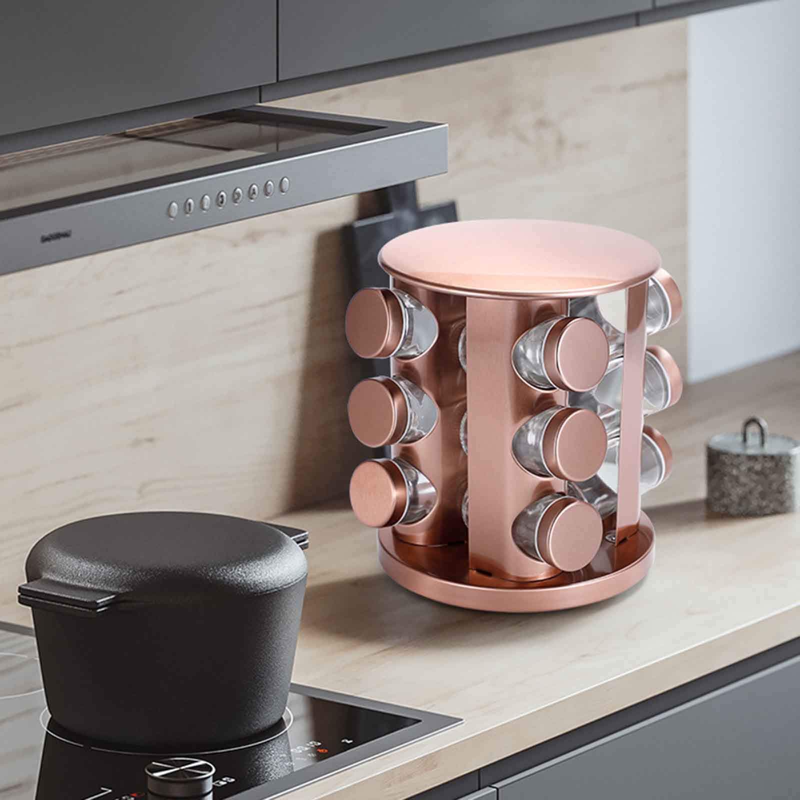 Portaspezie rotante per 12 barattoli – Salvaspazio per erbe e spezie per piano di lavoro della cucina – efficiente organizer per condimenti con rotazione regolare