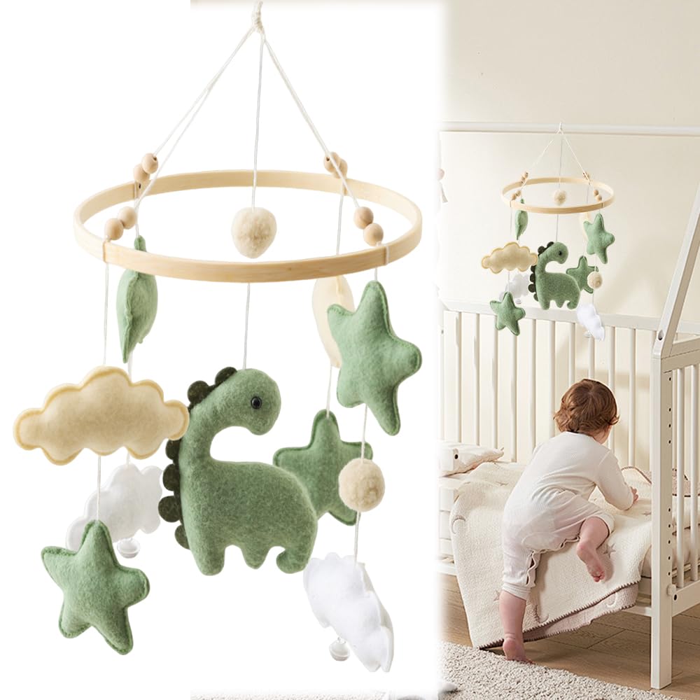 Movil Cuna Bebe, Carrusel Cuna Bebe con Dinosaurios, Nubes y Estrellas, Mobile bebe Colgante Decoración, Regalo para Recién Nacidos, Niños y Niñas