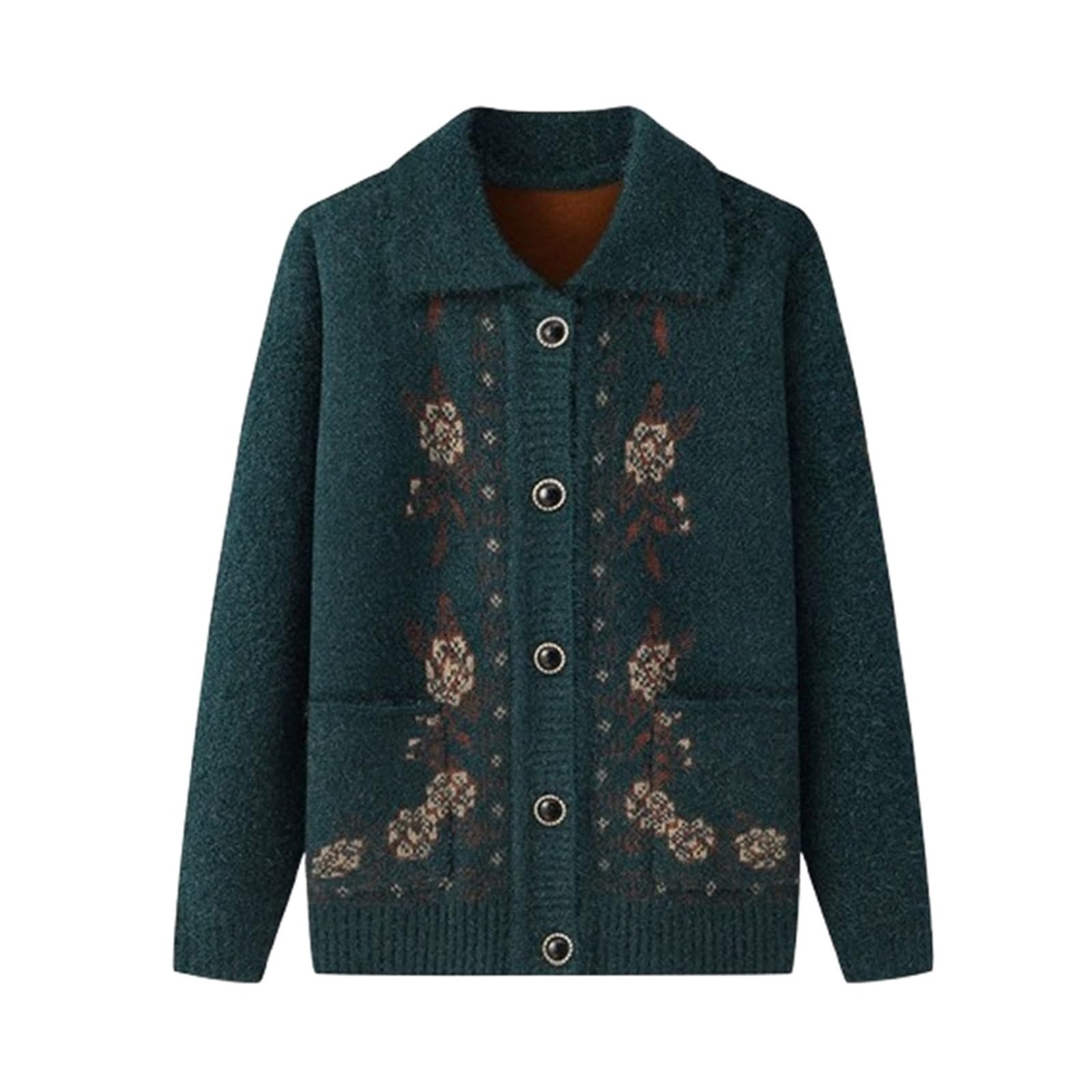 Old Grandma Women Winter Warm Knitted Cardigan Sweater Middle Aged Elderly Mothers Embroidery Long Sleeved Jacket Coats Top