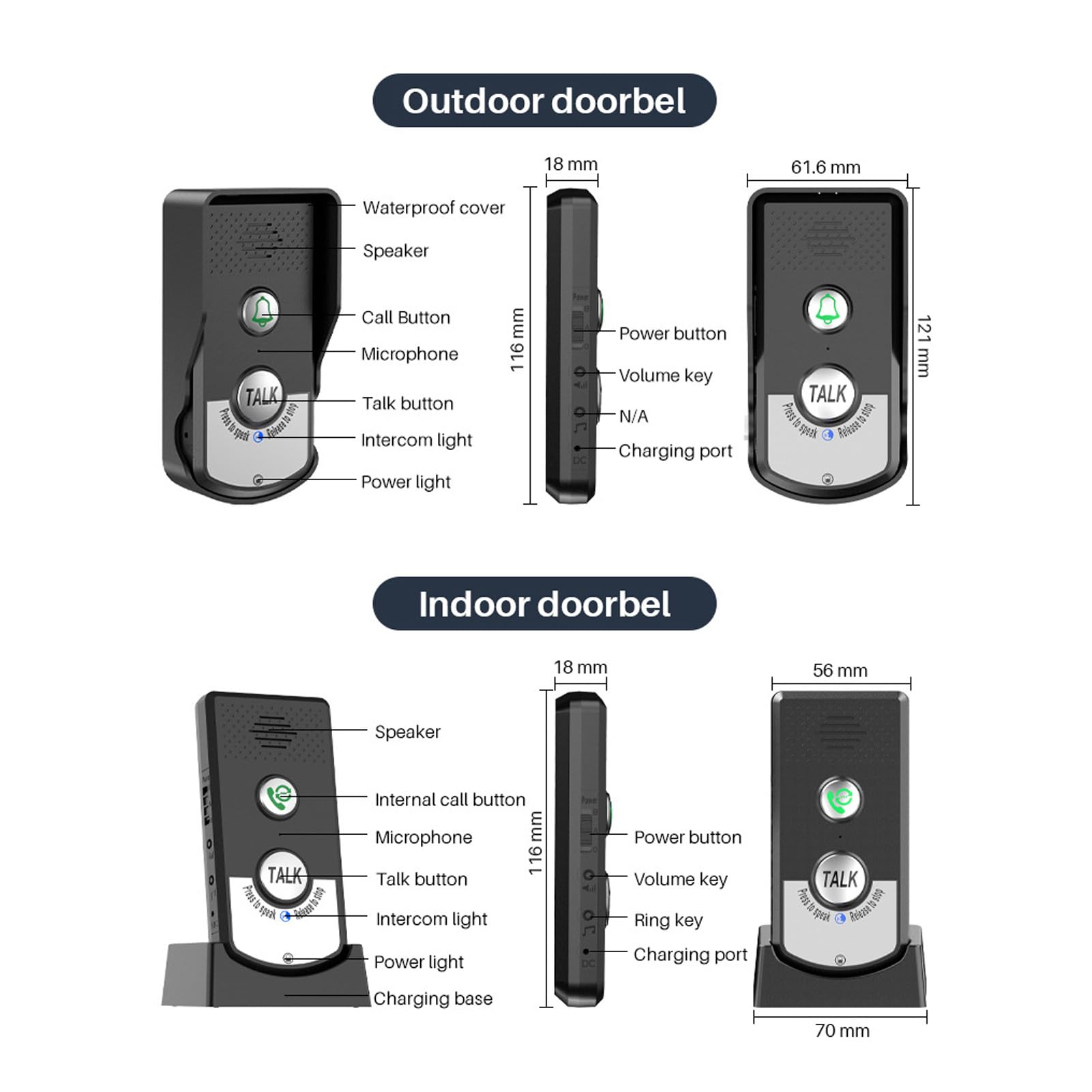 Timbre de Intercomunicador De Voz Para Casa de Voz a Prueba de Agua 1000m Timbre de Conversación Bidireccional Llamada Inalámbrica Timbre de Exterior Timbre de Casa Kit