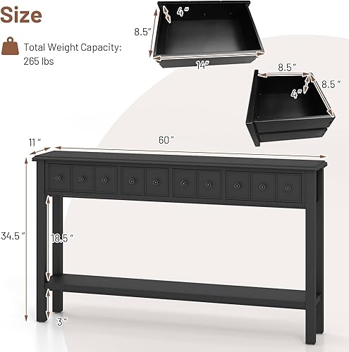 Miniatura 29 de Giantex Mesa consola con 3 cajones, mesa auxiliar de sofá con estante, mesa de entrada rectangular para sala de estar, pasillo, mesa de entrada de