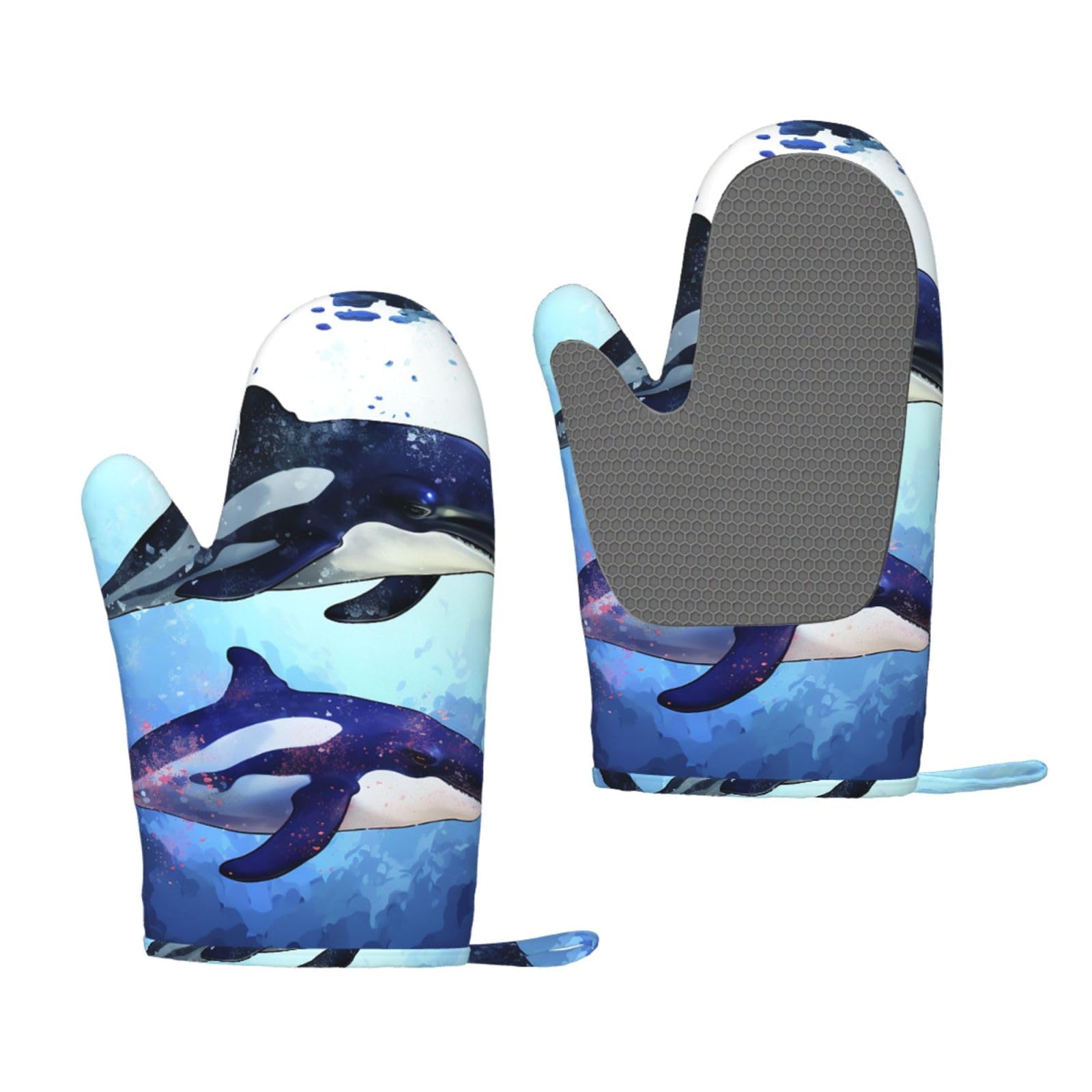 Oven Mitts Sets of 2 Heat Resistant Kitchen Gloves Orca Killer Whale Oven Mitts BBQ Oven Gloves Non-Slip Silicone Oven Mitts Waterproof Cooking Safety Gloves for Kitchen Baking