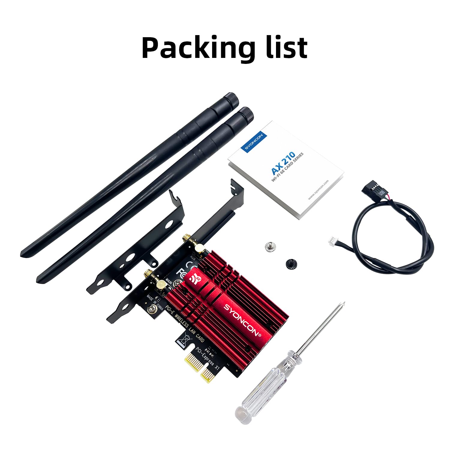 Scheda WiFi 6E PCIe AXE5400 Chipset intel AX210 con Bluetooth 5.3 Scheda di rete Wireless PCI Express Adattatore Tri-Bande (6GHz/5GHz/2.4GHz) 5374Mbps per PC fisso Windows 10/11 (Rosso)