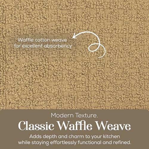 Image of Kitchen Towels Set of 4, Cotton Waffle Weave Dish Towels, 2 Solid & 2 Striped Kitchen Hand Towels, Super Absorbent Taupe and White Tea Towels, 18 x 28 Inch
