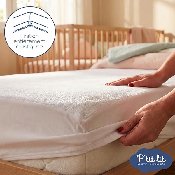 P'tit Lit - Protège Matelas Bébé 50x85 cm - Idéal Cododo - Alèse Imperméable - Anti-Acariens - Bouclette 100% Coton - Absorbant et Silencieux - Forme Drap Housse - Protection Lit Enfant - 5