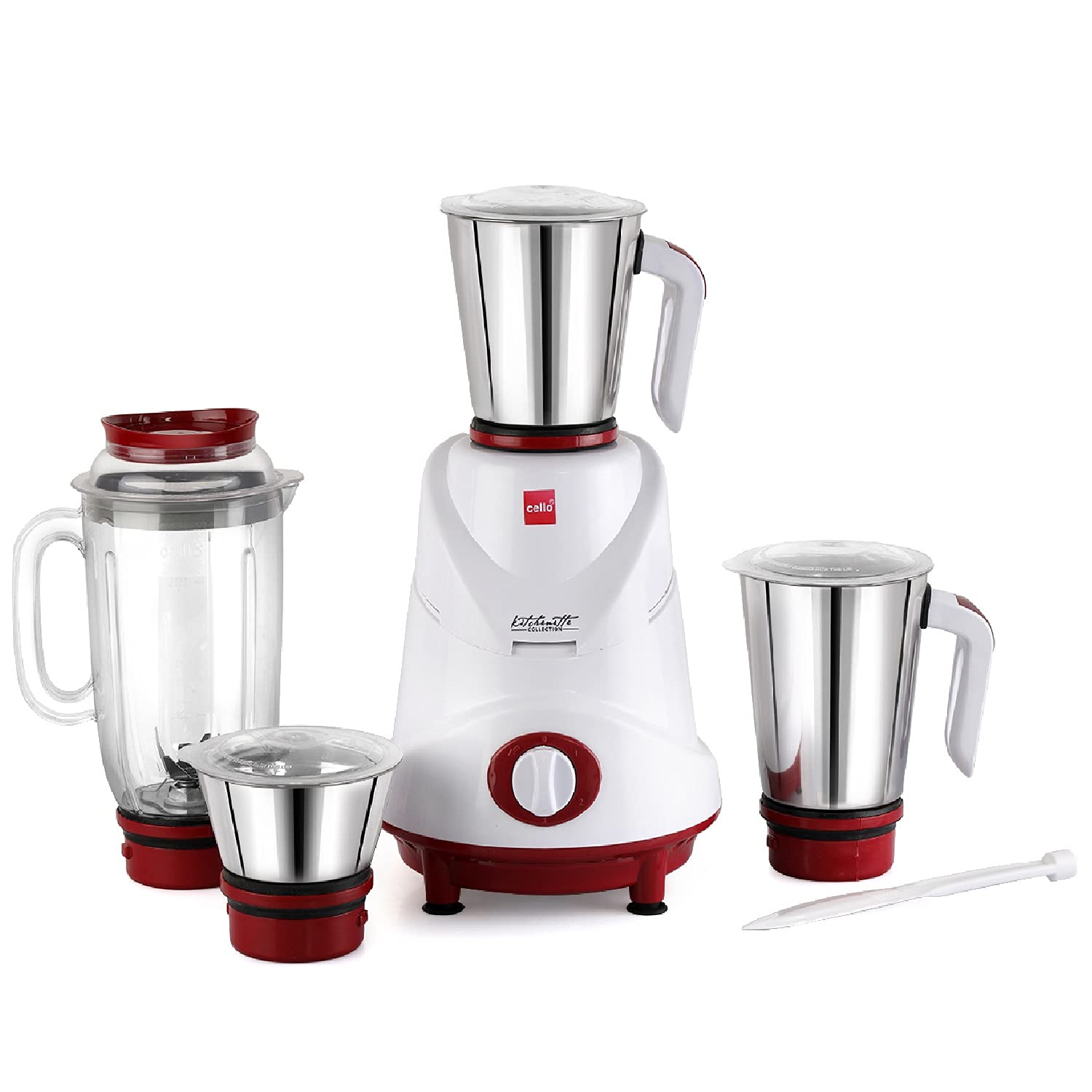 CELLOGrind-N-Mix Elite Mixer Grinder, 500 Watts, 3 Stainless Steel Jar and 1 Juicer Jar, Maroon