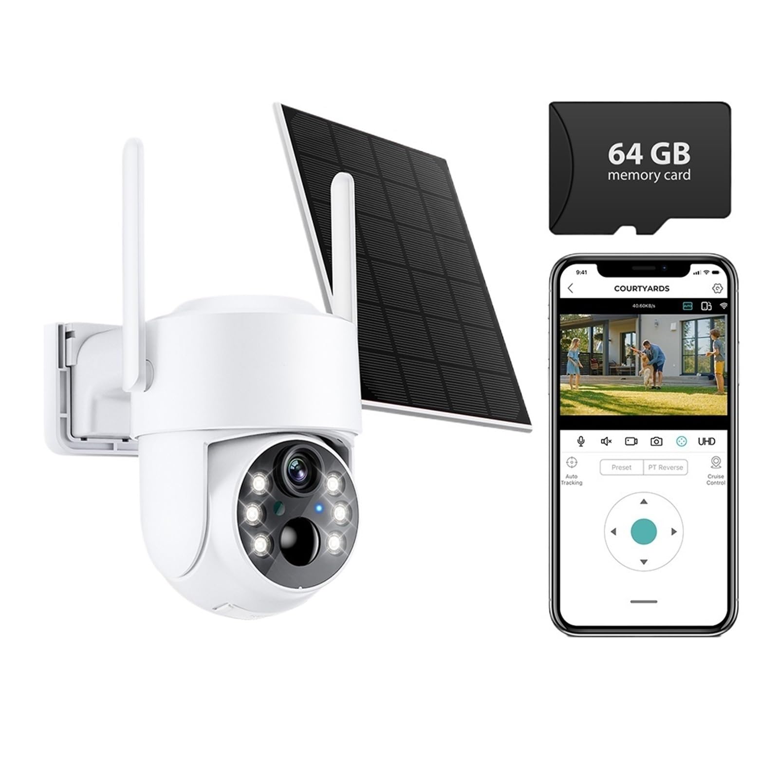 JVDDI 3MP Solar Camera Wifi Outdoor Dual Lens Dual Screens Surveillance Camera PIR Human Detection 365 Days Standby Security Camera(Add 64G Card)