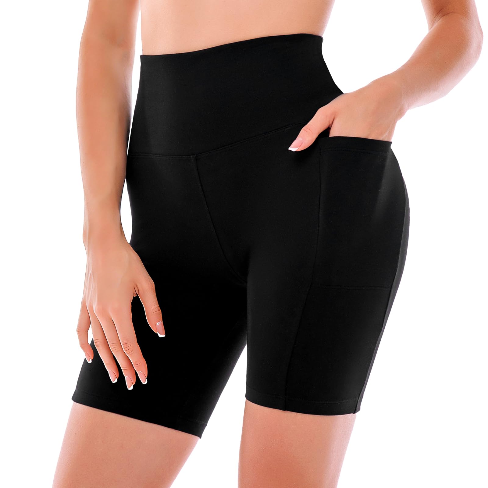 Biker Shorts with Pockets for Women - 6'' High Waisted Womens Yoga Gym Athletic Running Workout Shorts-image-47