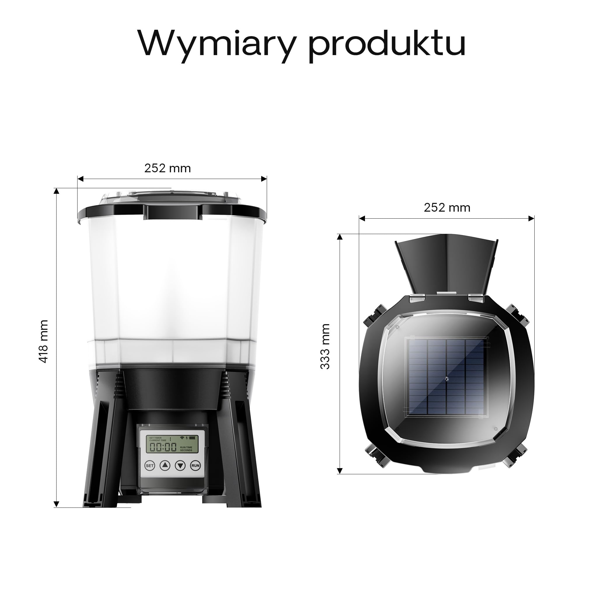 SunSun Automatyczny karmnik dla ryb CFF-206 z zasilaniem słonecznym, programowalny dozownik pokarmu dla rybek 6 l do oczek wodnych, stawów i hodowli