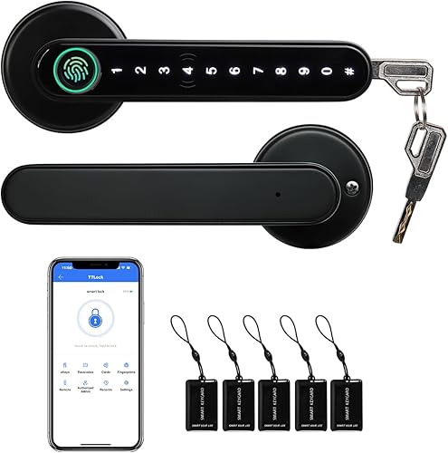 Nuevo Cerradura inteligente de puerta de huellas dactilares, TTLock Smart Lock 5-1 Cerradura de puerta de entrada sin llave con lector de tarjetas,