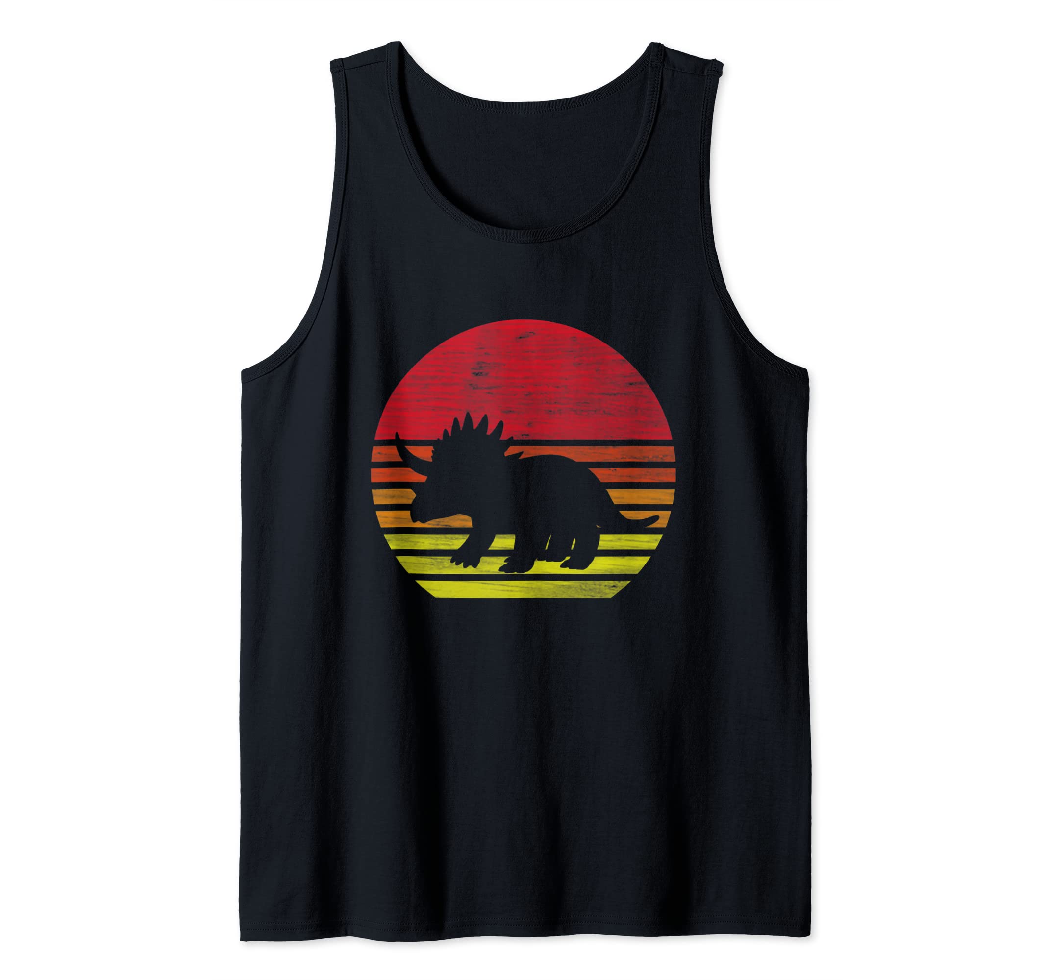 Retro Dinosaur Triceratops Silhouette Tank Top, Black