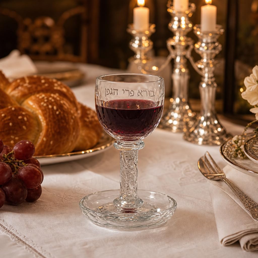 Générique Verre de Kiddouch en Cristal 16 cm avec Pierres Blanches | Coupe Kiddush Élégante, Pour Shabbat, Mariage, Fêtes Juives, Design Luxe Argenté, Contenance 100 ml