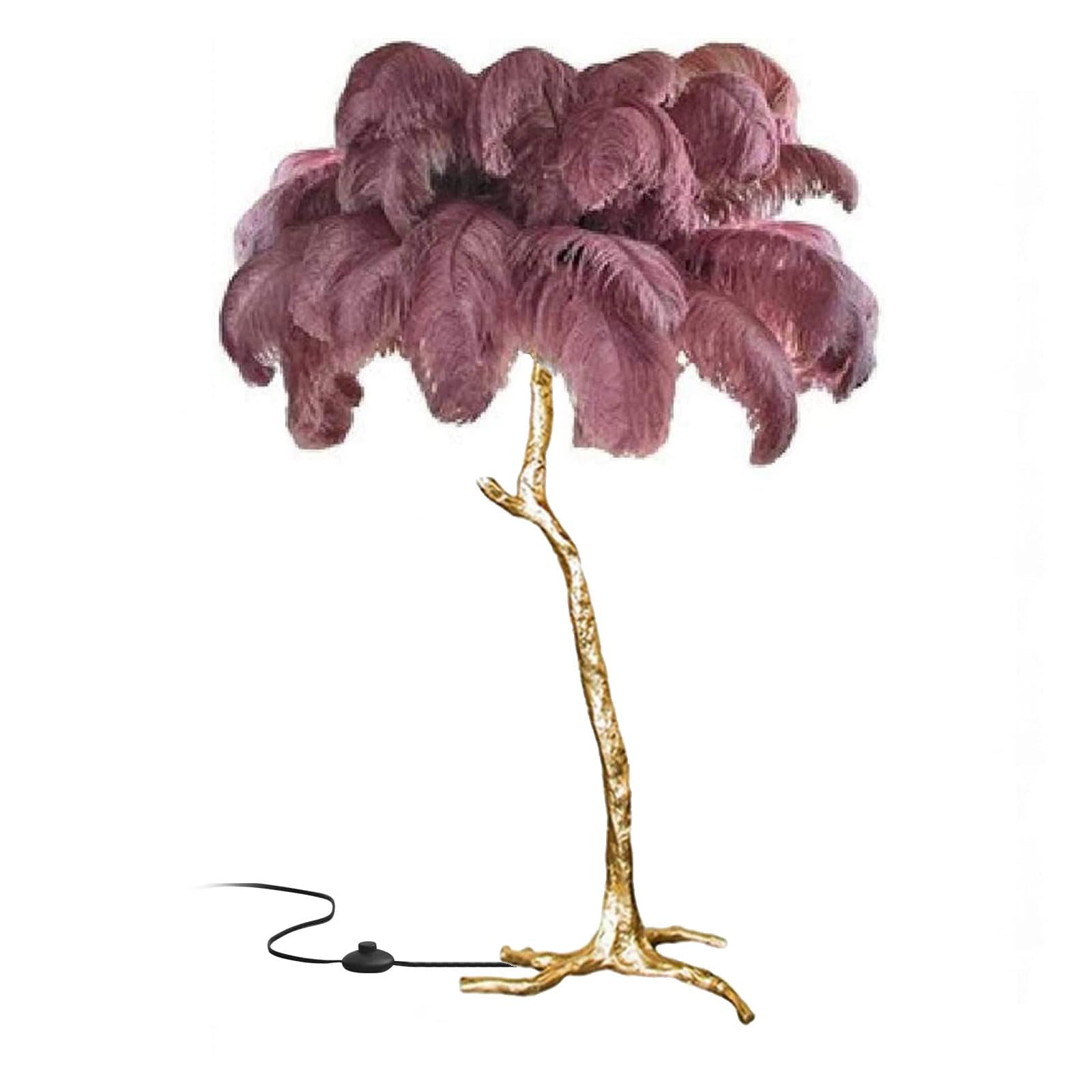 Standing Bedside Lamps, Nordic Ostrich Feather Floor Lamp with 3 Color Light Switching, Gold Resin Light Body, Tall Pole Lamp Feather Lamps for Home Office Decor,Purple,60x55cm/24x22in (desk lamp)