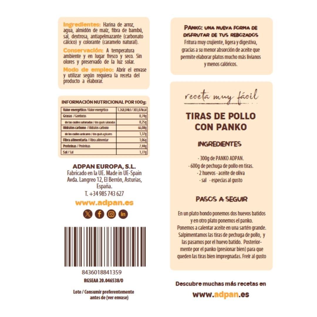 ADPAN Panko Sin Gluten Pack 3 x 300g Rebozado Crujiente Pan rallado Japonés Apto para celiacos