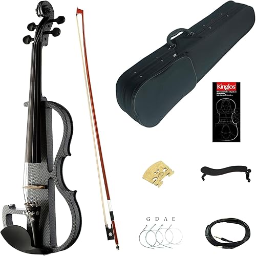 Kinglos 4/4 carbon fiber Colored Solid Wood Advanced Silent/Electric Violin Kit with Ebony Fittings Full Size (DSG1311)