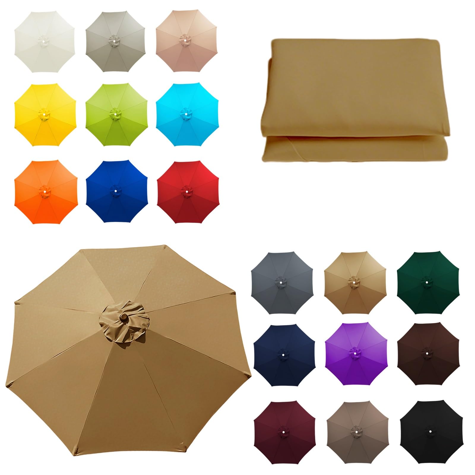 ALDNMBR 6&8 Rib Patio Garden Umbrella Replacement Canopy 6.5ft-11.5ft Elastic Polyester Reinforced Corner Top Vent Wind Stable Budget Washable Outdoor Beach Khaki 7.5FT/2.30M-8Ribs