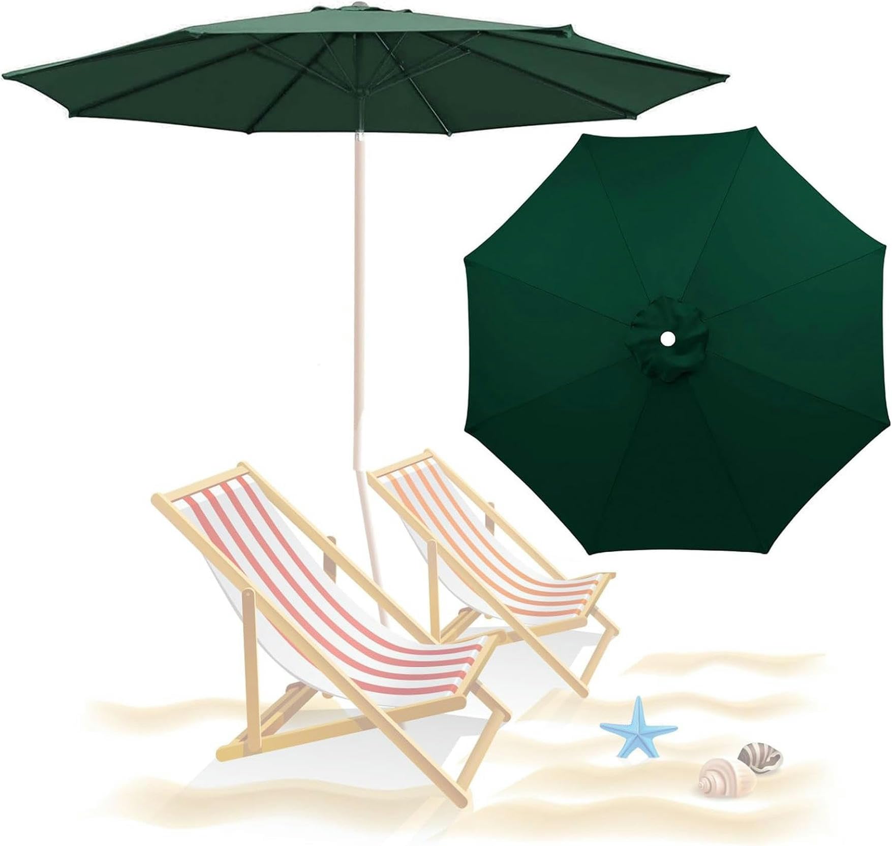 Toile de rechange 3m pour parasol 8 baleines, coloris vert foncé - Auvent rond en polyester seul