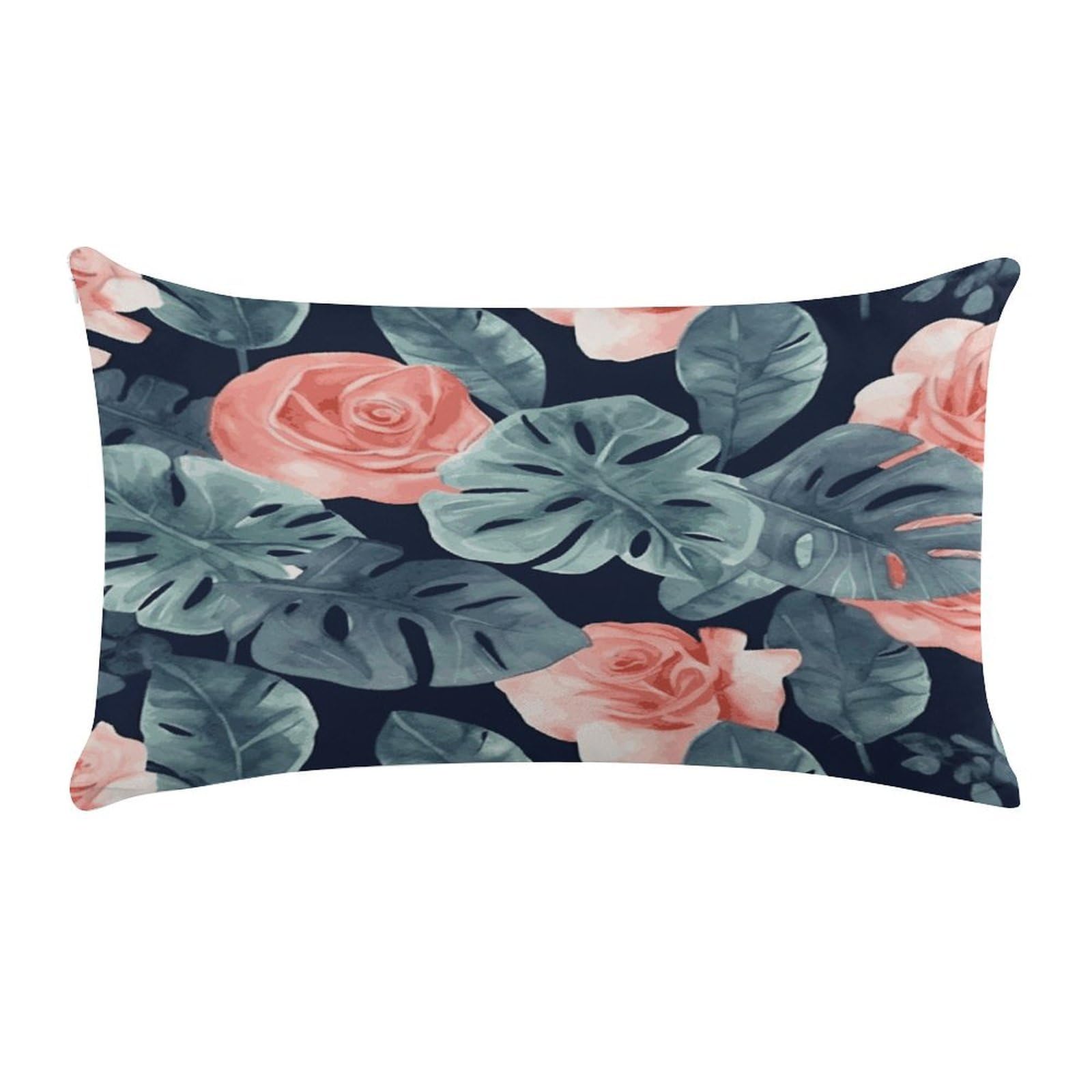 LDGSUPH Watercolor Monstera Pattern Throw Pillow Cover with Zipper Long Throw Pillow Case Anti-Fading Pillow Protector Super Soft Decorative Cushion Case Exquisite Plush Pillowcase12 X 20 in