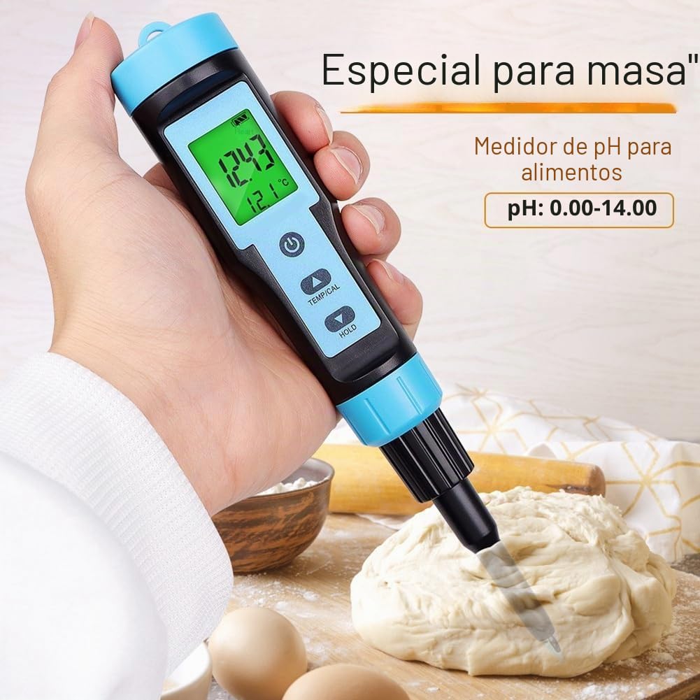 PH-Metro Alimentario 0.00-14.00 PH Probador de Temperatura de Alta Precisión Sensor Analizador de Acidez para Carne Enlatada Masa de Queso Instalación Fácil A