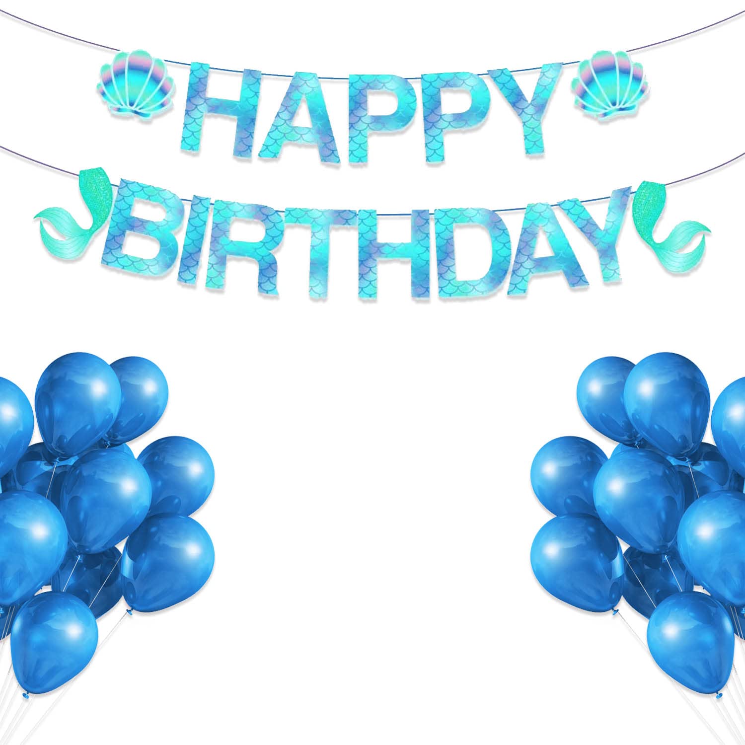 Festiko®Little Mermaid Theme Glitter Decoration for Birthday Decoration Under The Sea Ocean Summer Starfish Seaweed Shells for Kids,Party Supplies Combo(Banner,Balloons)- 51 Pcs