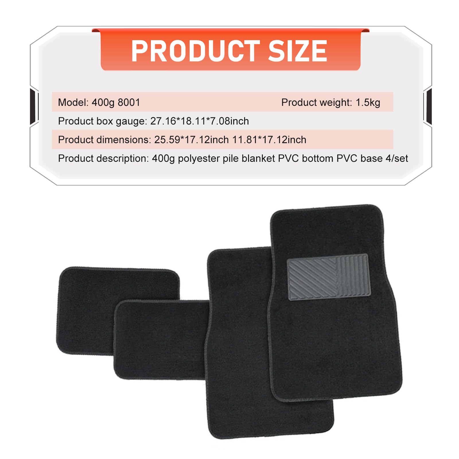 4 PCS Car Carpet Floor Mats 25 59In x 17 12In 11 81In x 17 12In Anti-Slip Durable — view 2