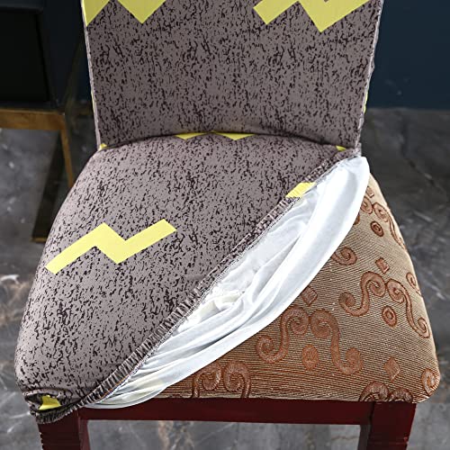 Image of House of Quirk Elastic Chair Cover Stretch Removable Washable Short Dining Chair Cover Protector Seat Slipcover (Pack of 6, Olive Flash Yellow)