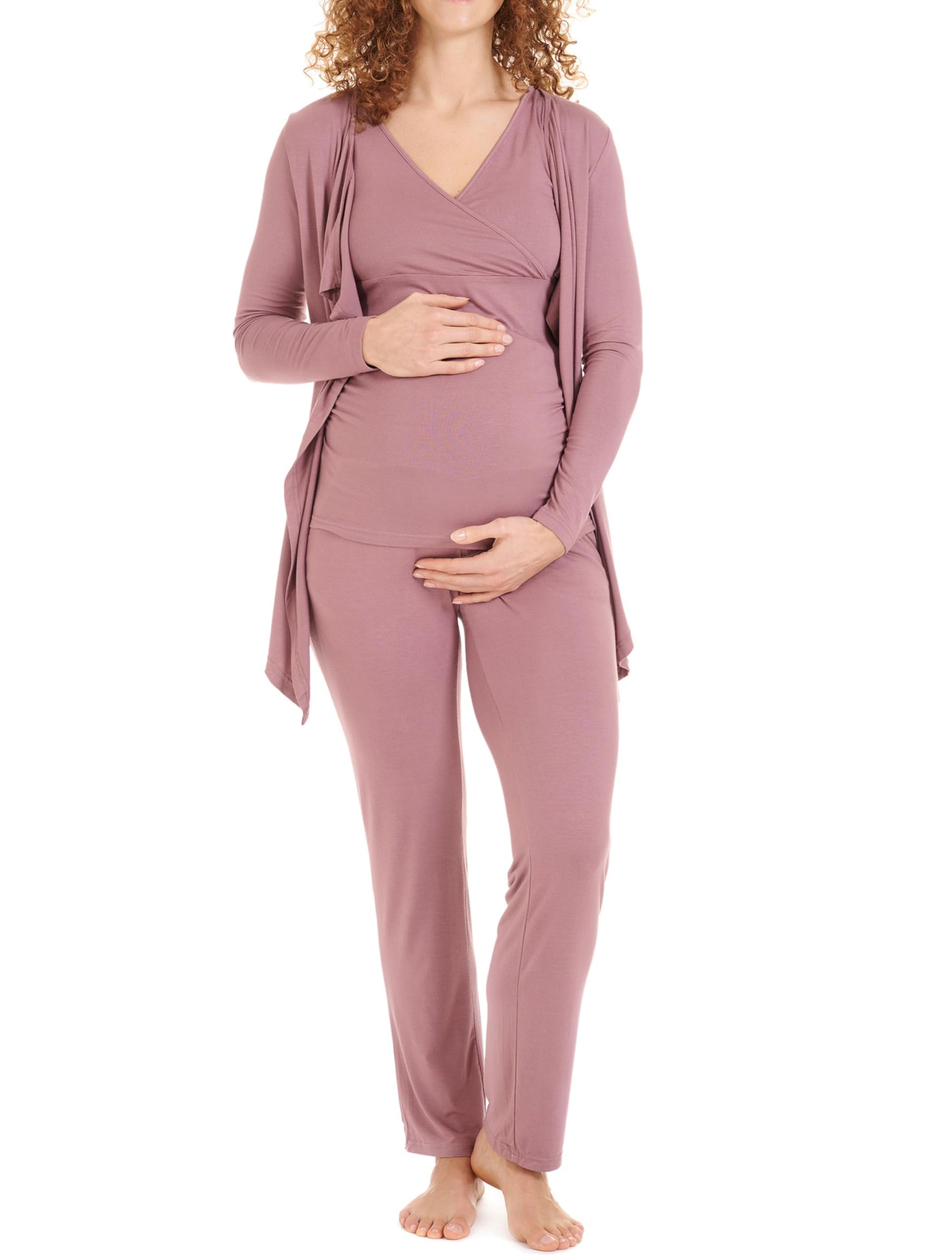 Herzmutter Pijama-Set de Maternidad - Pijama de Lactancia - Conjuntos de Pijamas para futuras Mamas - Lencería - Cárdigan-Pantalones-Top - Azul-Gris-Rosa - 8100