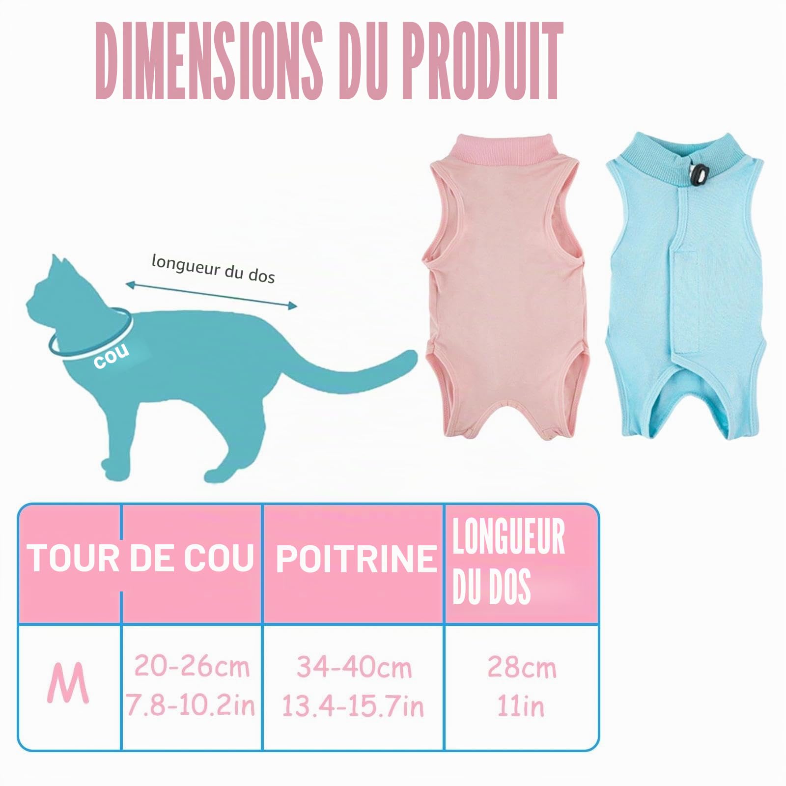 2PCS Gilet de Récupération de Chat,Body Chat Post Opératoire Stérilisation, Combinaison de Récupération pour Chat Anti Léchage， Protection Post-Chirurgie, Contre Les Maladies de Peau -Rose + Bleu(M)