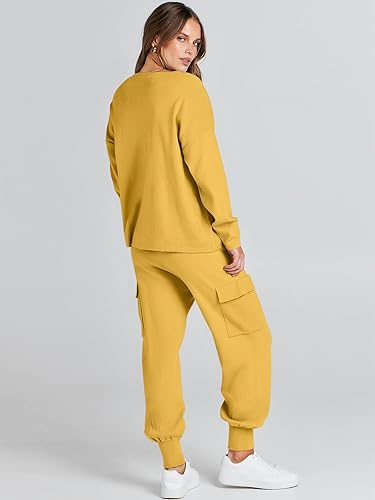 Miniatura 4 de Caracilia Conjunto de dos piezas para mujer, suéter de punto de manga larga y pantalones deportivos tipo cargo