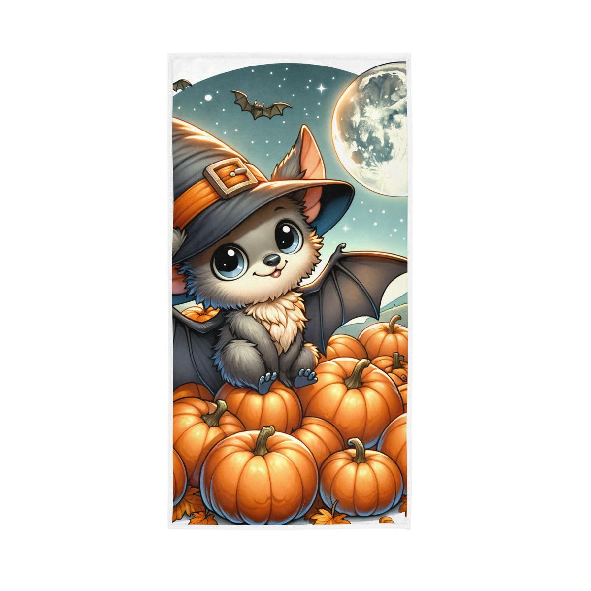 LSRCPD Halloween Pumpkin Bat Hand Towel, Multipurpose Soft Towels for Hand, Face, Hair, Bath 15 x 30 Inches