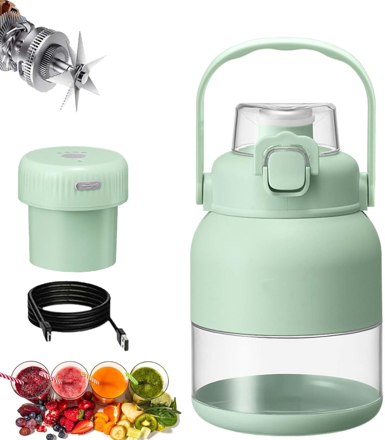 Onabstract Electric Citrus Juicer 28 Oz, With Straw and Two Lids,3 in 1 Portable Mini Blender Rechargeable,Large-Capacity Wireless Portable Juicer Cup,Food and Juice for Gym/Travel/Kitchen (44 Oz)