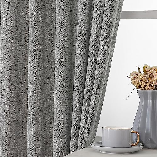 Image of Vision Home Grey Pinch Pleated Semi Sheer Curtains Textured Light Filtering Window Curtains 108 inch for Living Room Bedroom Rayon Blend Charcoal Grey Pinch Pleat Drapes with Hooks 2 Panels 40 inchWx108 inchL
