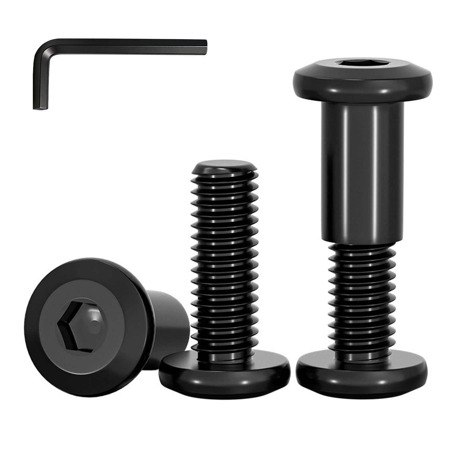 YOOZIYA 10 pcs M3x25mm Furniture Connector Bolts Barrel Nuts A2 304 Stainless Steel Sleeve Screws,Black Hex Socket Cupboard Joining Binding Bolts with Allen Key for Cabinet,DIY,Wood Boards